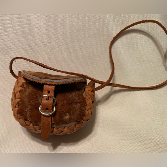Navajo Style Mini Leather and Deer Skin Hand Tooled Crossbody Bag  Vintage - Picture 2 of 7